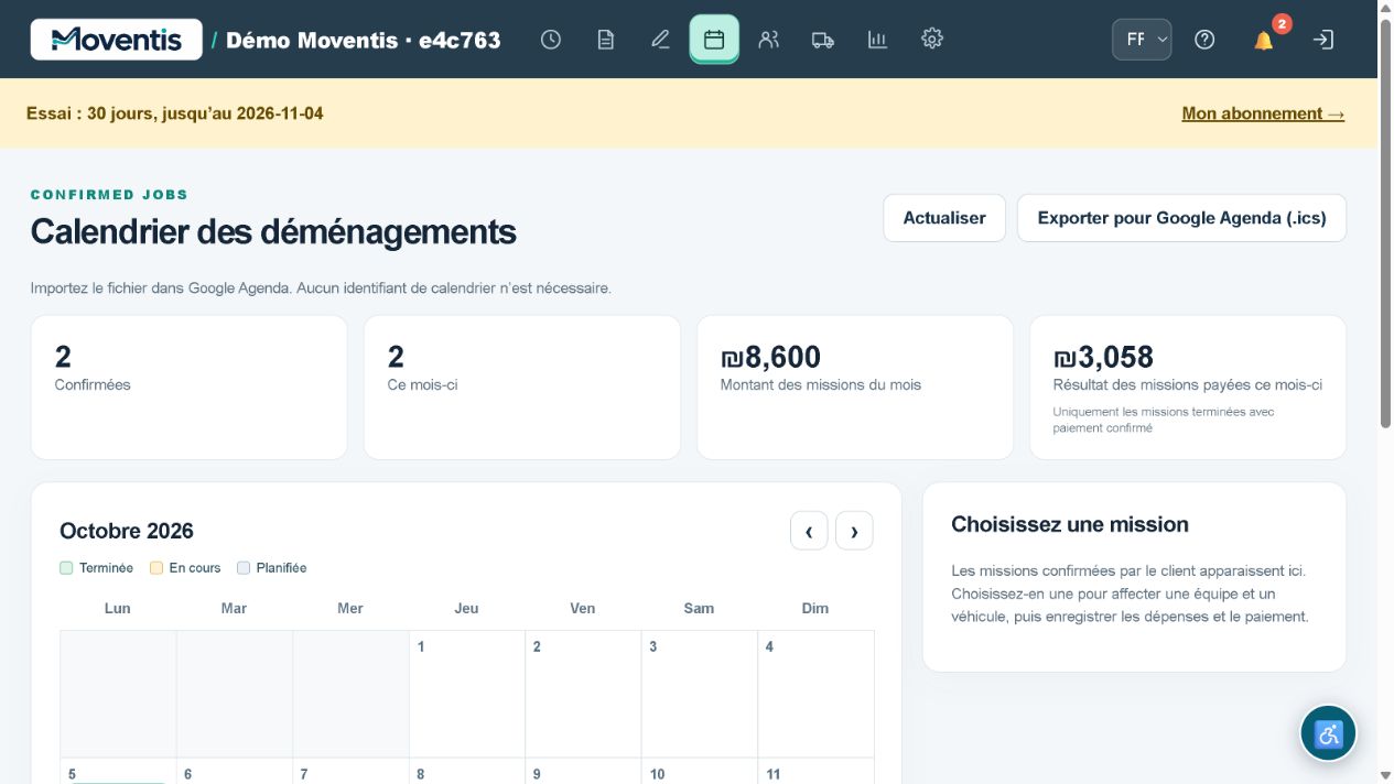 Moventis — Calendrier